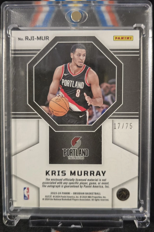 2023-24 Obsidian Kris Murray Rookie Auto Jersey Orange RC 17 /75 Trail Blazers - Image 4 of 4
