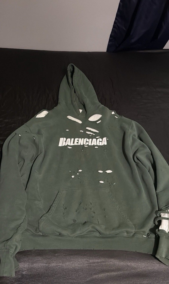 Balenciaga Green Destroyed Hoodie Size XS | eBay