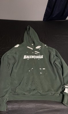 BALENCIAGA エンボス フーディー Balenciaga Green Destroyed Hoodie Size XS | eBay