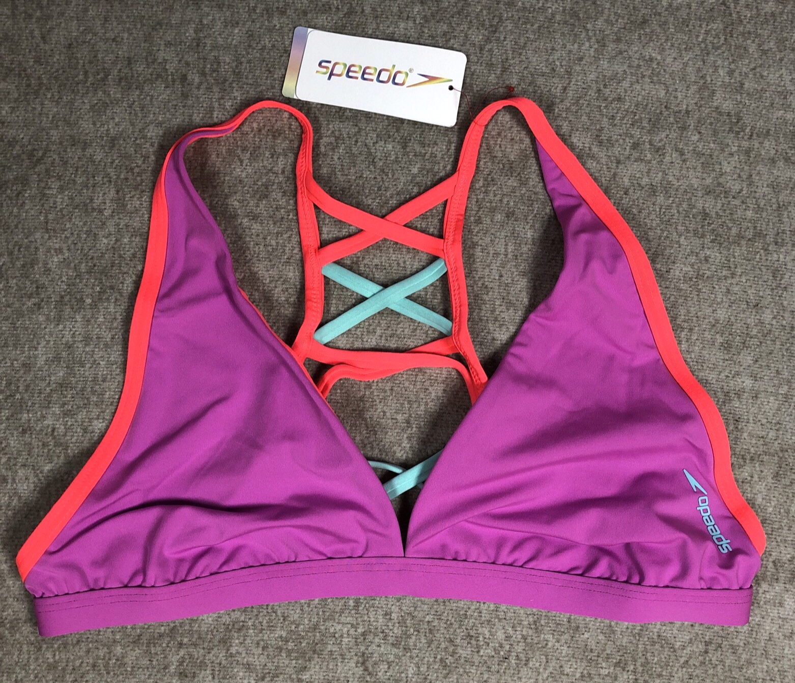 Speedo Women's Strappy Back Bikini Top Purple L UK 14 16 Racerback FLU3NTE BNWT