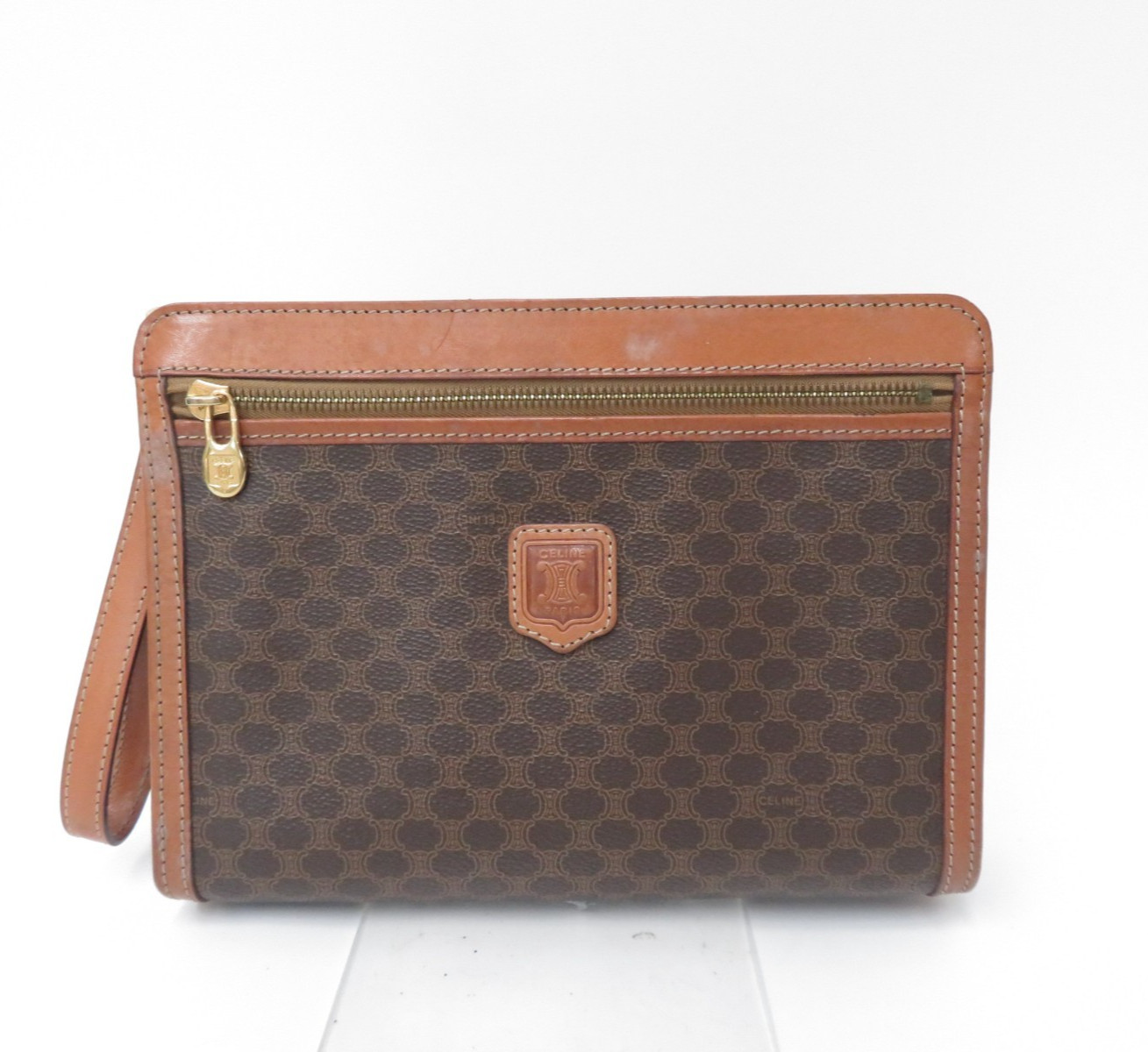 Authentic CELINE Leather Vintage Macadam Clutch Bag I#47985