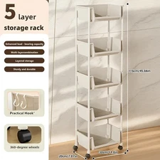 5-Tier Rolling Storage Cart with Wheels – Slim Plastic Organizer Shelf Rack