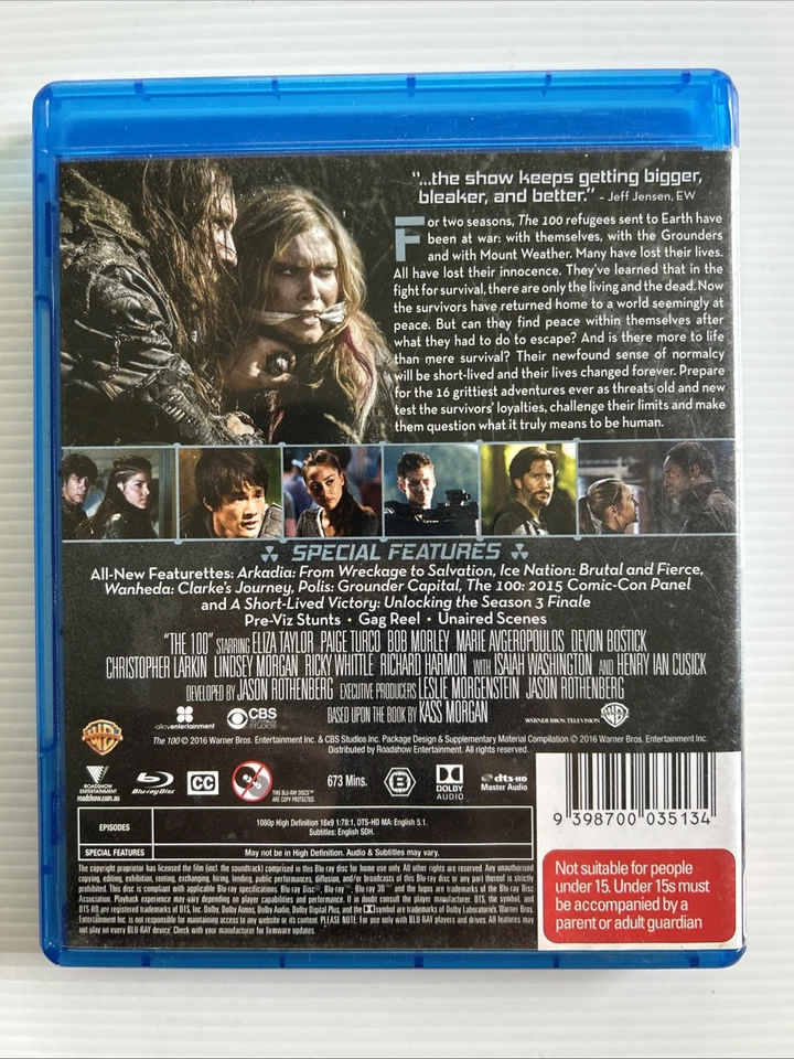 4 Discos Blu Ray - THE 100 Completo Tercera Temporada 3 (2016) Región B Foto 2 de 2