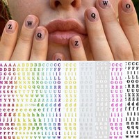 6 BöGen 3D Buchstaben Nagelaufkleber, Diy, Mehrfarbig, Englisches Alphabet,