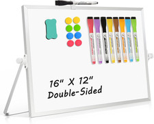 Dry Erase Magnetic White Board, 16" X 12" Double-Sided Desktop Whiteboard with S