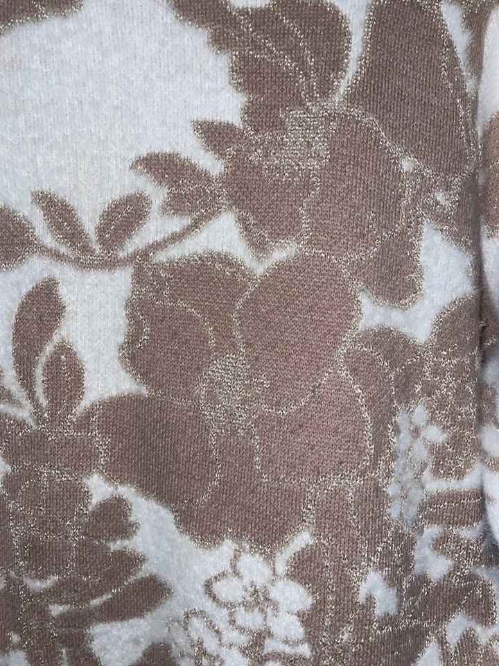 Suéter Liz Claiborne Para Mujer Blanco Rosa Beige Floral Elegante Suave Estilo Mohair PXL Foto 3 de 4