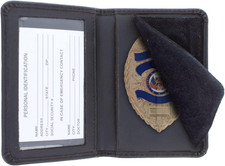 Genuine Leather Unisex Law Enforcement Badge Holder Case - Shield, Basketweave B