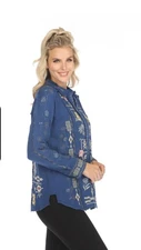 Johnny Was Biya Leyla Embroidered Button-Down Blouse  Boho Chic SZ M
