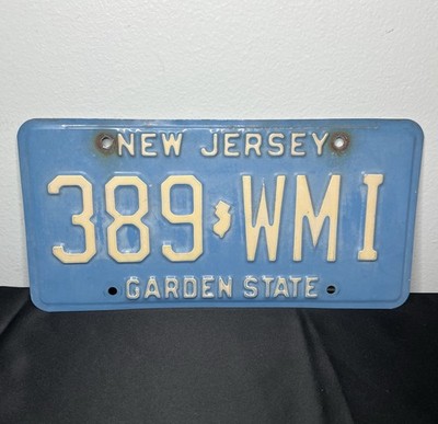 Vtg New Jersey Garden State Blue License Plate #389-WMI NJ Home Decor Craft