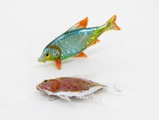 Murano Glass Tropical Fish Figurines Pair 3" 4" Chipped Fin Italy Decor