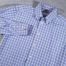 Eton Button Down Mens 16.5 Blue White Check Slim Fit Long Sleeve Dress Shirt