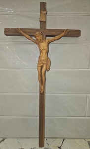 Vintage ANRI 16" Hand Carved Wood Corpus Crucifix Italy 1954-1967 Val Gardena