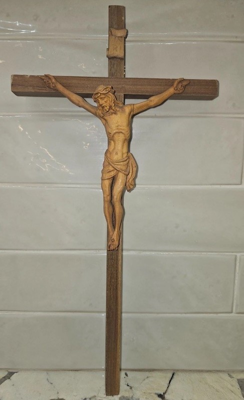 Vintage ANRI 16" Hand Carved Wood Corpus Crucifix Italy 1954-1967 Val Gardena