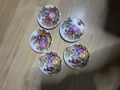 Fragonard Victorian Scenes Porcelain Tiles Coasters 3.5'' Lute Man Woman Lot Of 5
