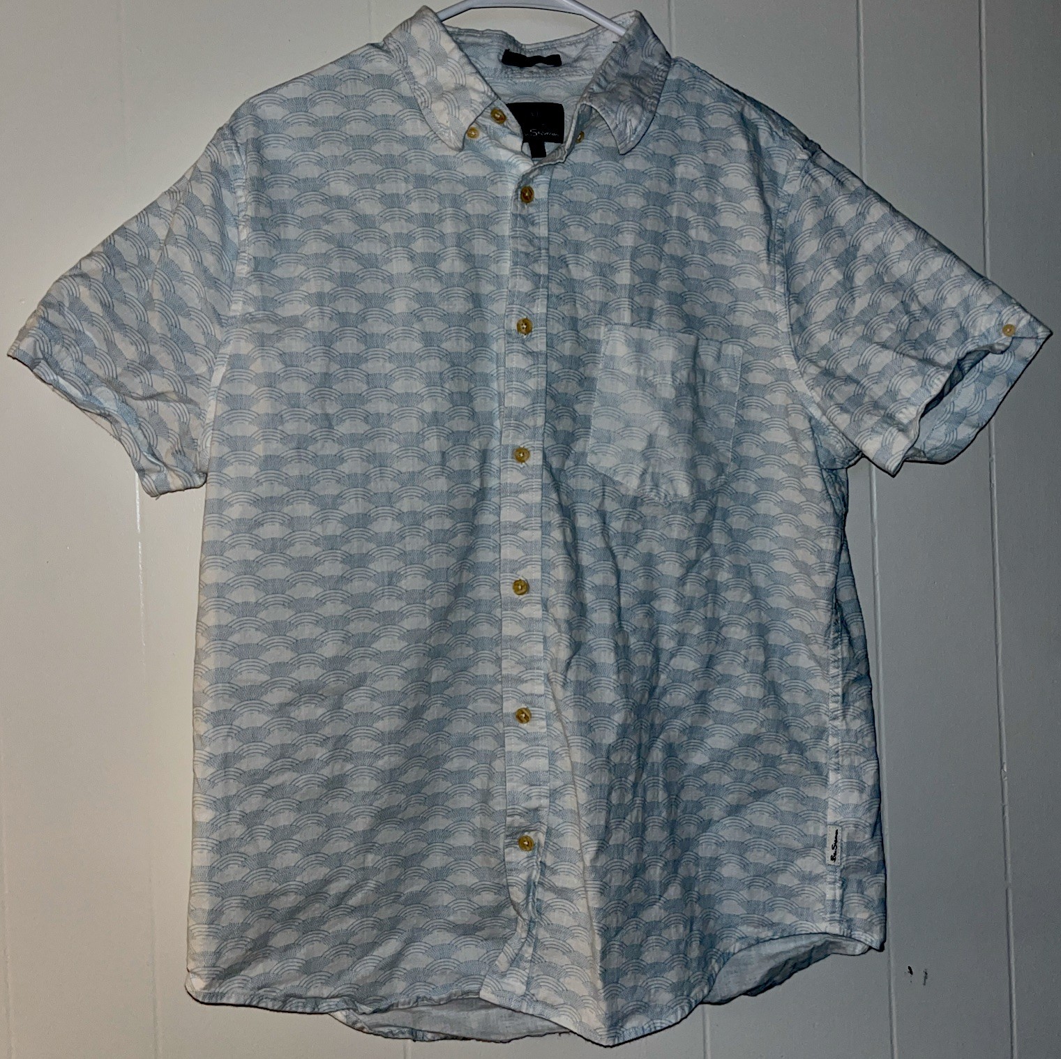 Ben Sherman Men's Blue Stretch Fit Short Sleeve Button-Up Shirt Size Large