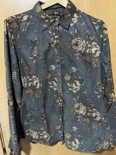 North River Outfitters Green Brown Floral Snap Lined Women’s  XL Shirt Excellent
