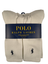 Polo Ralph Lauren White Classic Sport Crew Socks 6 Pack Half Cushion Sole 10-13