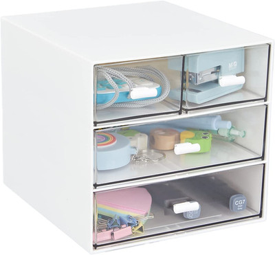 Desk Organizer with 4 Drawers, Clear Plastic Desk Storage Box, Desktop Organizat