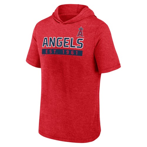 Men's Fanatics Heather Red Los Angeles Angels Push Short Sleeve Pullover Hoodie - 第 2/3 張圖片