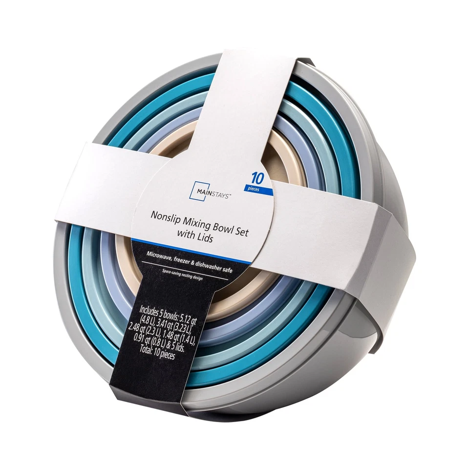 Juego de cuencos mezcladores surtidos de plástico antideslizante Mainstays con tapas (10 piezas) Foto 4 de 4