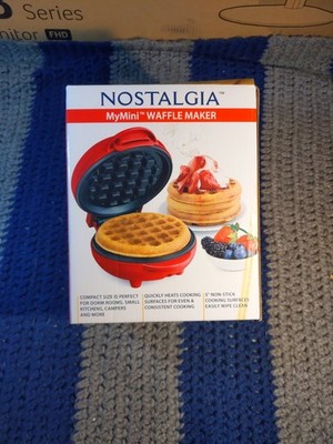 Nostalgia MyMini Waffle Maker 5'' Non-Stick Cooking Surface. NEW Factory Sealed