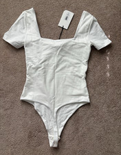 Aritzia Contour White Square Neck Short Sleeve Bodysuit XS Solid 125748