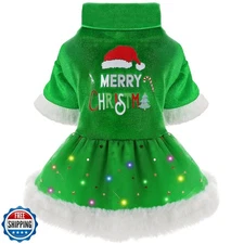 Sebaoyu Dog Christmas Dress, Sweater Female LED Light Winter for 