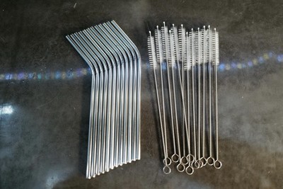 12 Pc Lot Set Stainless Steel Reusable Drinking Straws With Brush Cleaners  8 