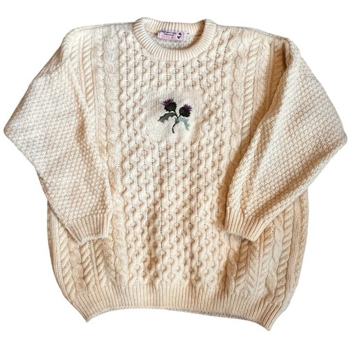 Highland Home Scotland Women’s XL Vintage Cream Wool Sweater Fisherman Irish - Image 1