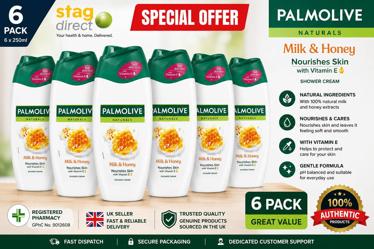Palmolive Naturals Milk and Honey Shower Gel Cream, 250 ml… - Image 3