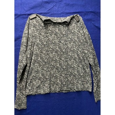 Floral Womens Lands End Long Sleeve Top L Grey White