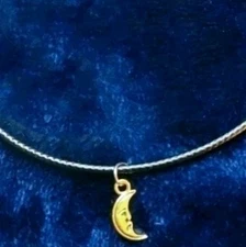 Gold Crescent Moon Gold Rope Cord Necklace Adjustable Jewelry Luck Charm Pendent