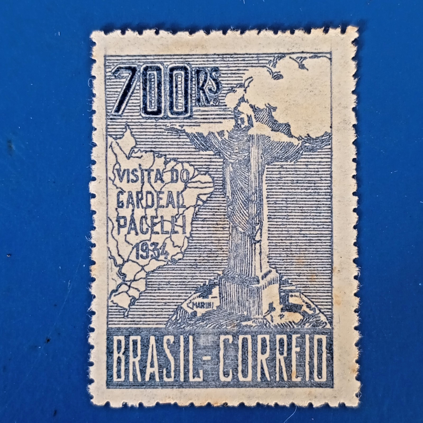 Brazil 1934 Cardeal Pacelli 700 Rs Stamp C-79a 2nd Printing Christ Redentor