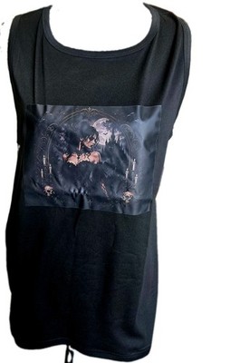 Ungetragenes Gothic Top XXL   Schwarz mit mystischem Moon & Castle