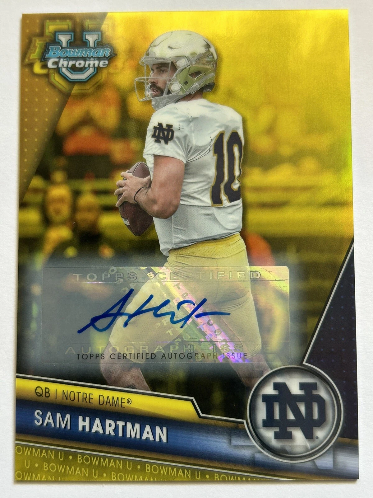 Sam Hartman 2023 Bowman University Chrome #165 Prospect Auto Yellow /75
