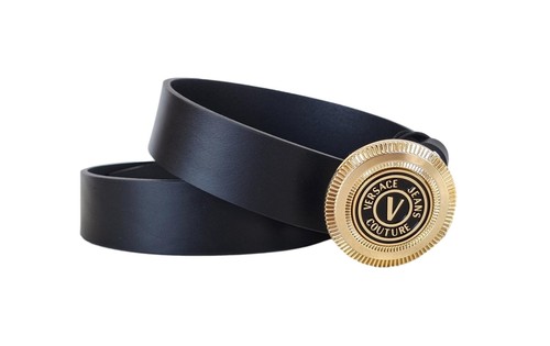 VERSACE Couture Gürtel Original V-Emblem Leder 71YA6F08 Schwarz