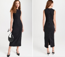 REFORMATION Washed Black Stretch Denim Kendi Sleeveless Midi Maxi Zip Dress 12