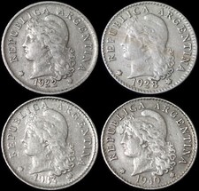 Argentina 5 Centavos 1922 , 1928 , 1934 , 1940 Coins WCA L24