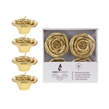 Mega Candles - Unscented 3" Floating Flower Candles - Gold, Set of 4