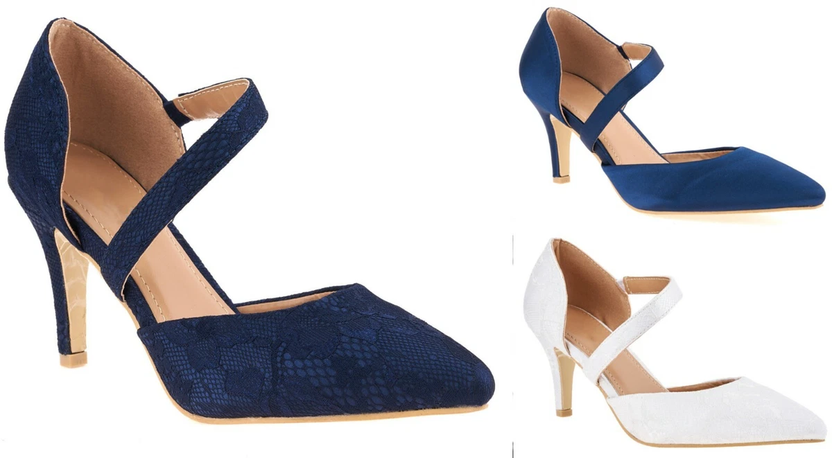 Blue satin shop court shoes