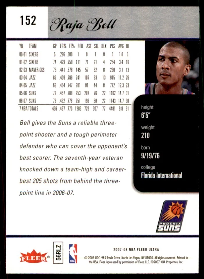 2007-08 Fleer Ultra Raja Bell Basketball Cards #152 - Image 2 of 2