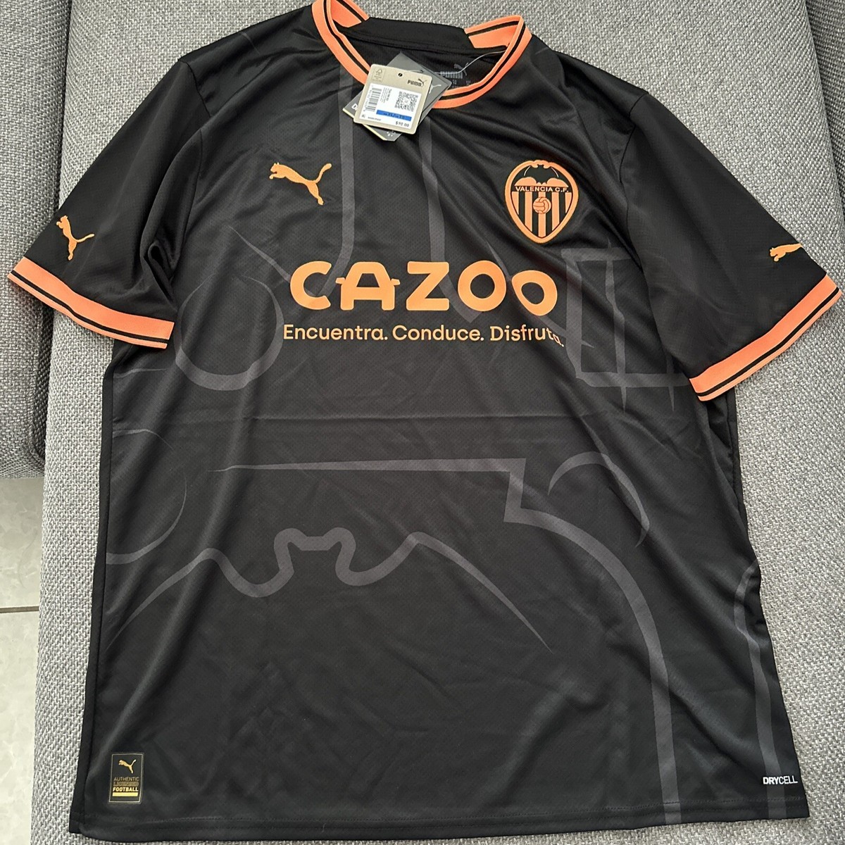 Puma Valencia CF La Liga Away Black-neon Soccer Jersey Size XL 