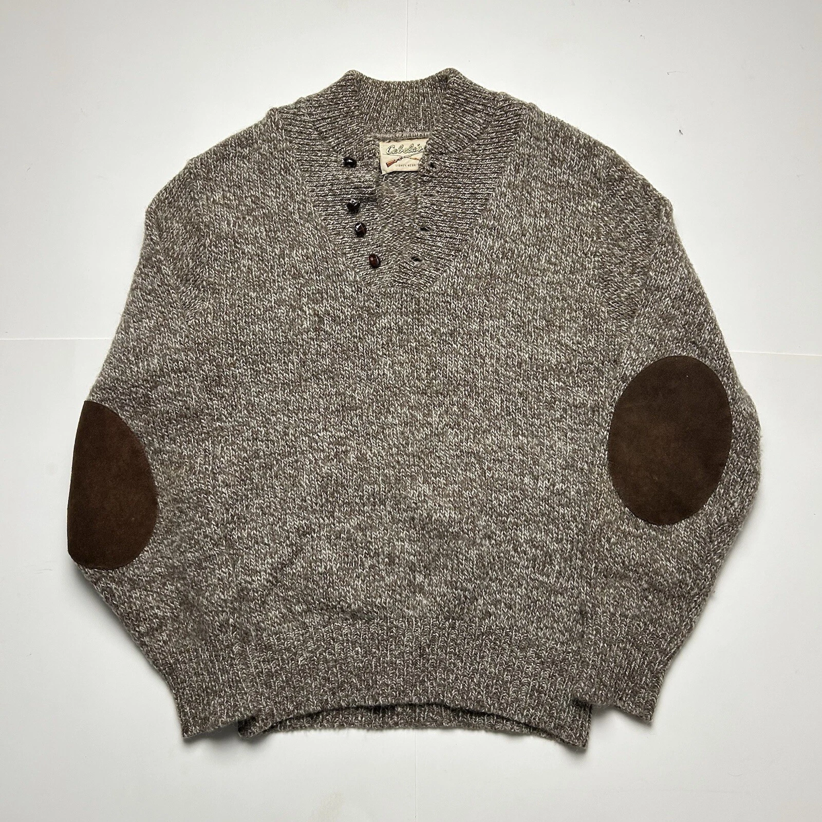 Vintage Cabela's Wool Henley Sweater Pullover Brown Men's Hunting Sz M