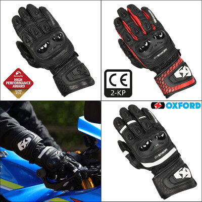 Oxford Nexus Leder Sport Motorrad Handschuhe Track CE lang Bike rot schwarz weiß