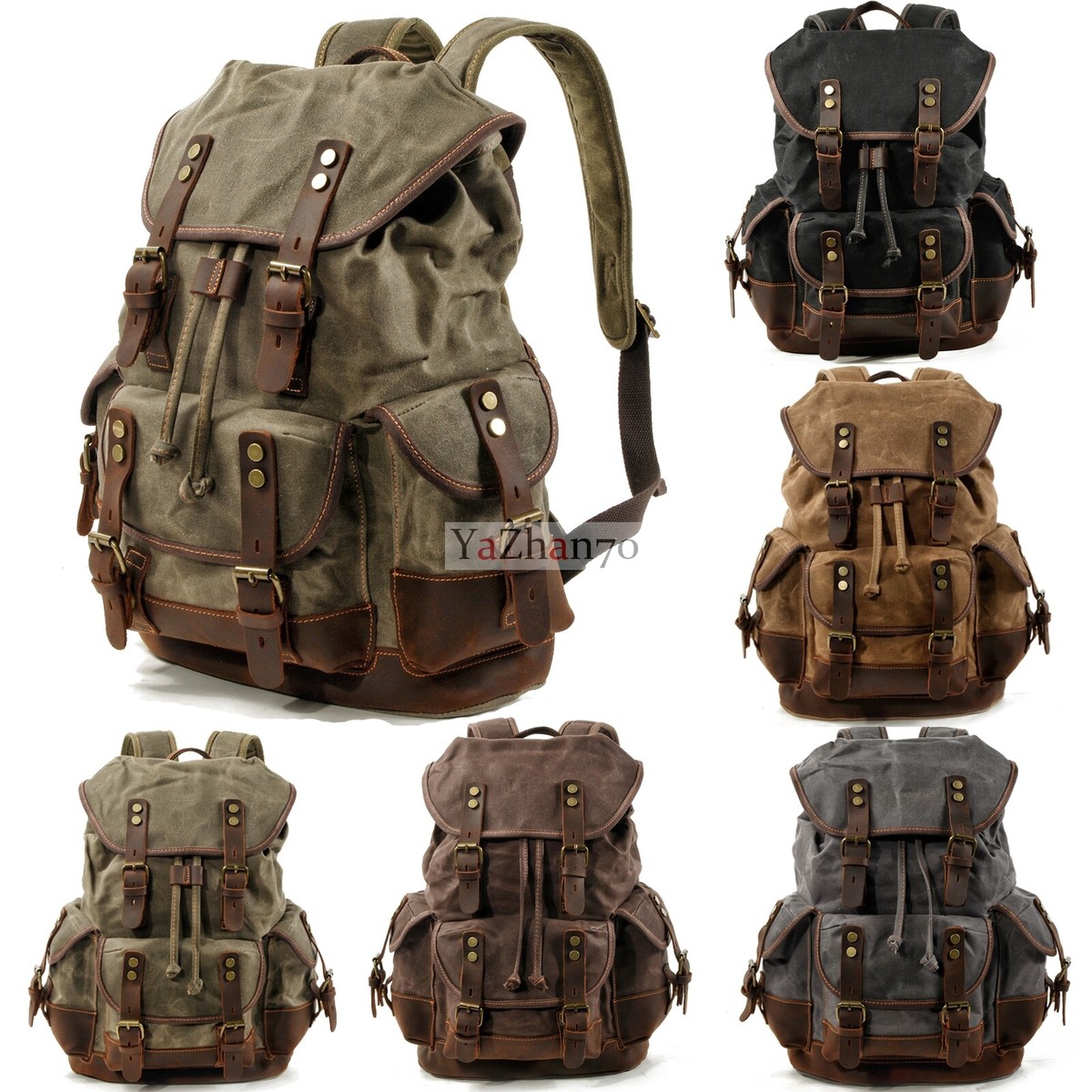 Waterpoof Oil Wax Canvas Backpack Student Bag Travel Laptop Men