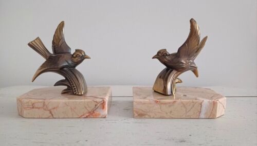 Paire de serre-livres Art Deco en forme d’oiseau sur socle en marbre - Bookends - Photo 1/10