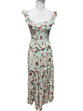 Abel the Label Green Women XS Off Shoulder Smocked Dress Maxi Floral Ruffle