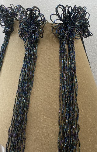 8 Vintage Flower Beaded Tassel Ornaments 12” L Iridescent Imperfect Horchow - Picture 6 of 24