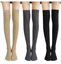 3 Long Socks Over The Knee Cotton Leg Warmers BLACK GRAY BEIGE Yoga Pilate Dance