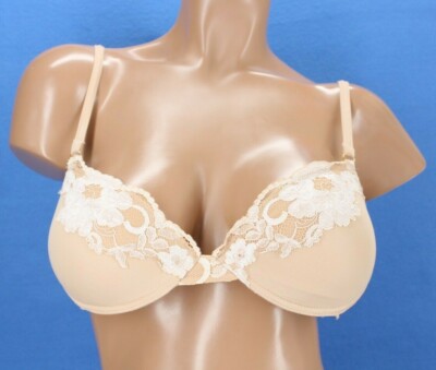 Valery Lace Beige Trim Lined Underwire Demi Bra Size US 32C #B5684